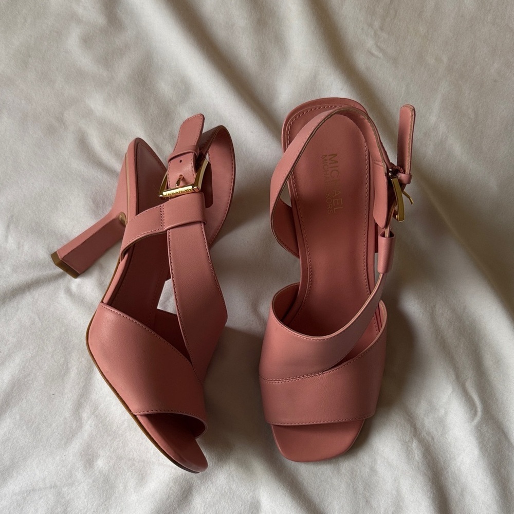 Michael Kors Rose Pink Leather Cross-Strap Slingback Heels